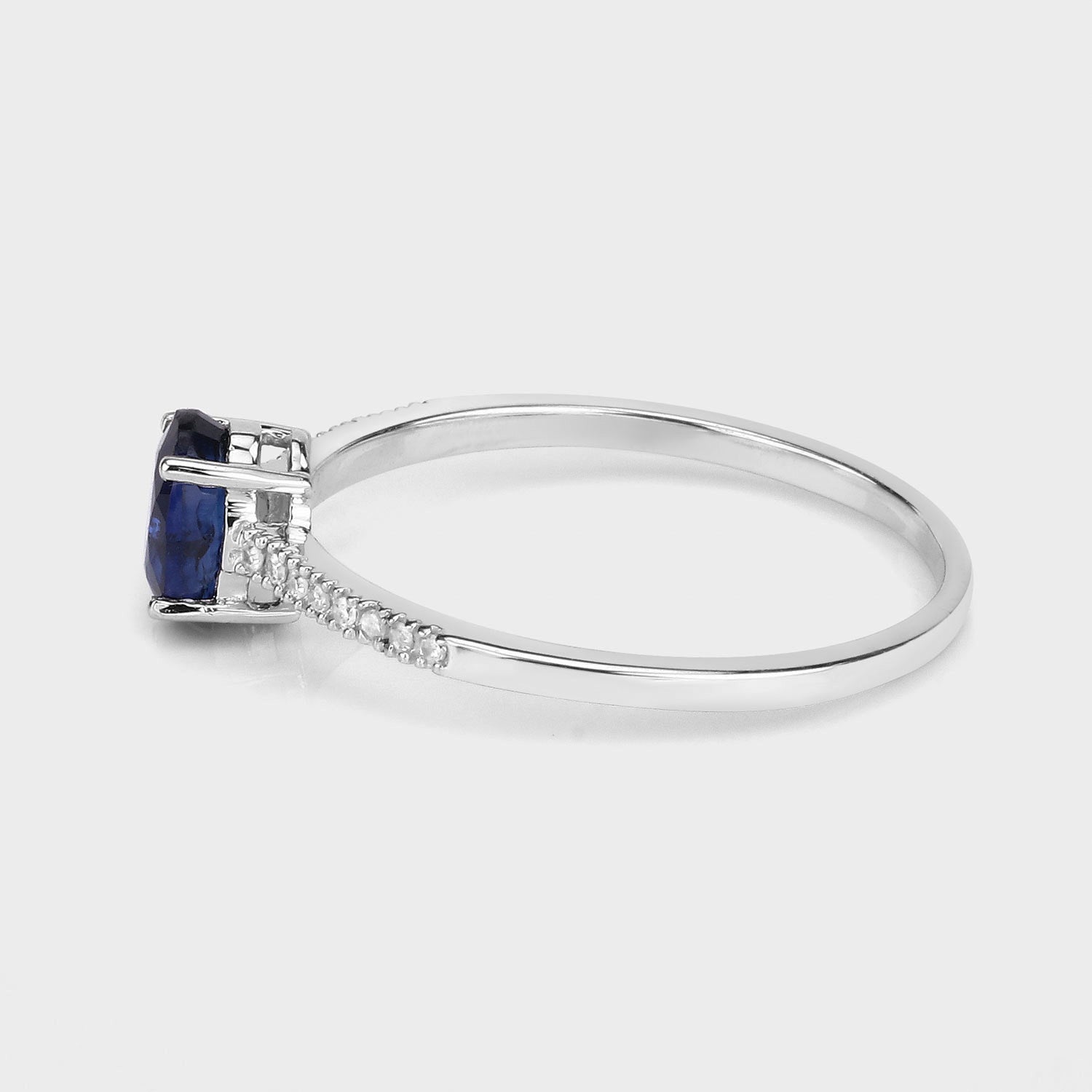 Blue Sapphire Ring With Diamonds 0.5 Carats 14K White Gold