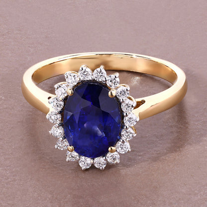 Blue Sapphire Ring With Diamonds 2.58 Carats 18K Yellow Gold
