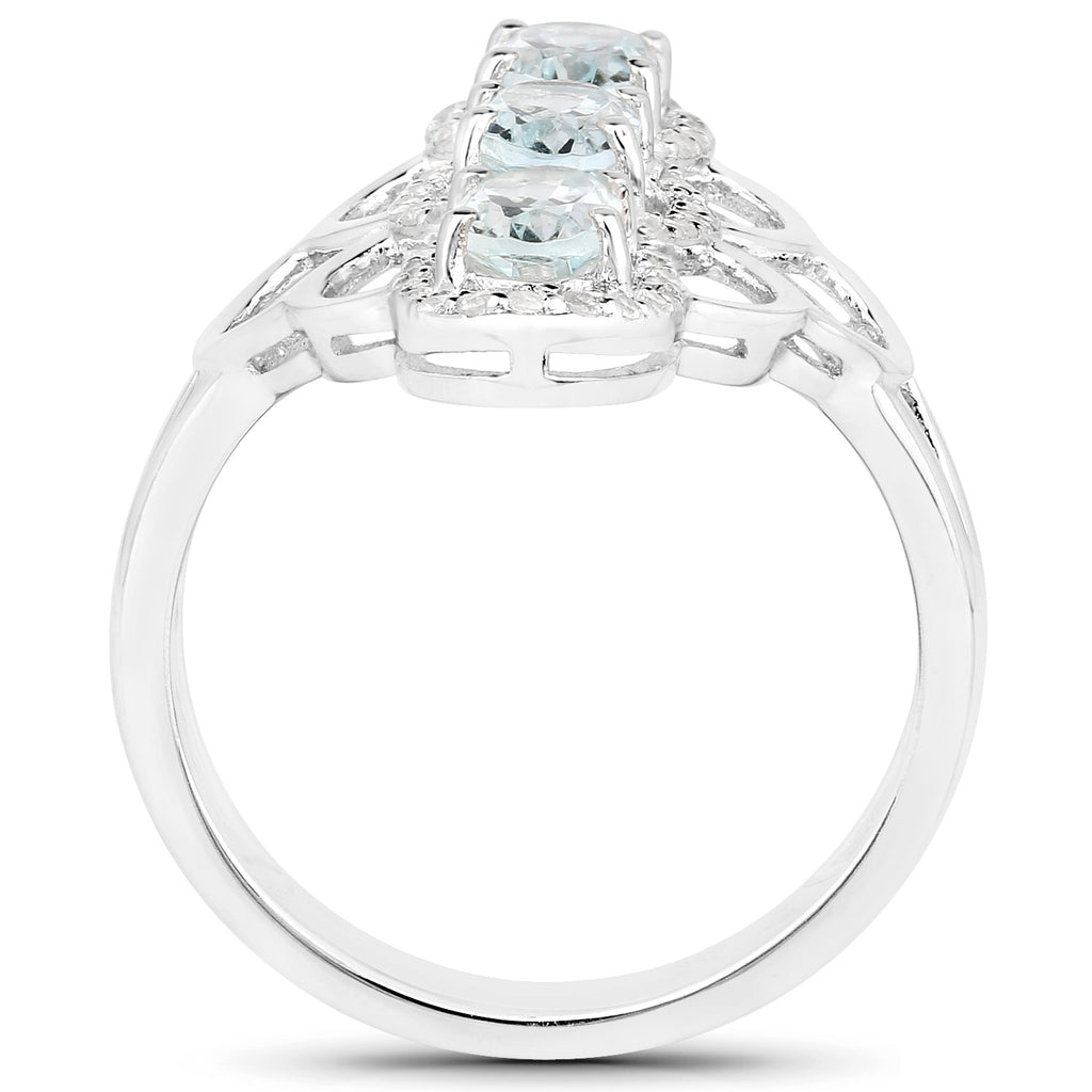 Aquamarine Ring With White Zircon 1.5 Carats Sterling Silver