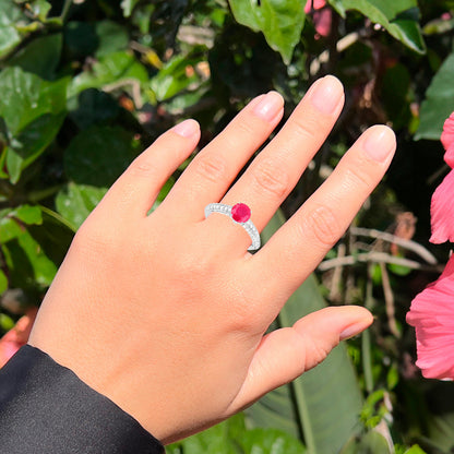 Ruby Ring With Diamonds 1.49 Carats 14K White Gold