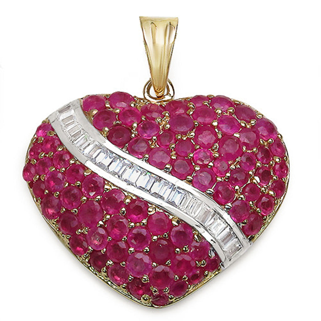 Ruby Heart Pendant With White Topaz 4.58 Carats Gold Plated Silver