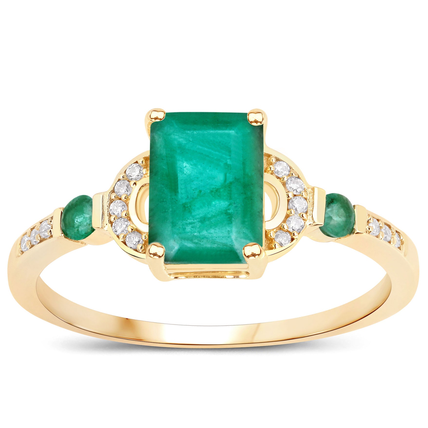 Zambian Emerald Ring With Diamonds 1.02 Carats 14K Yellow Gold