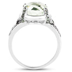 Green Amethyst Ring With Multicolor Diamonds 4.02 Carats Sterling Silver