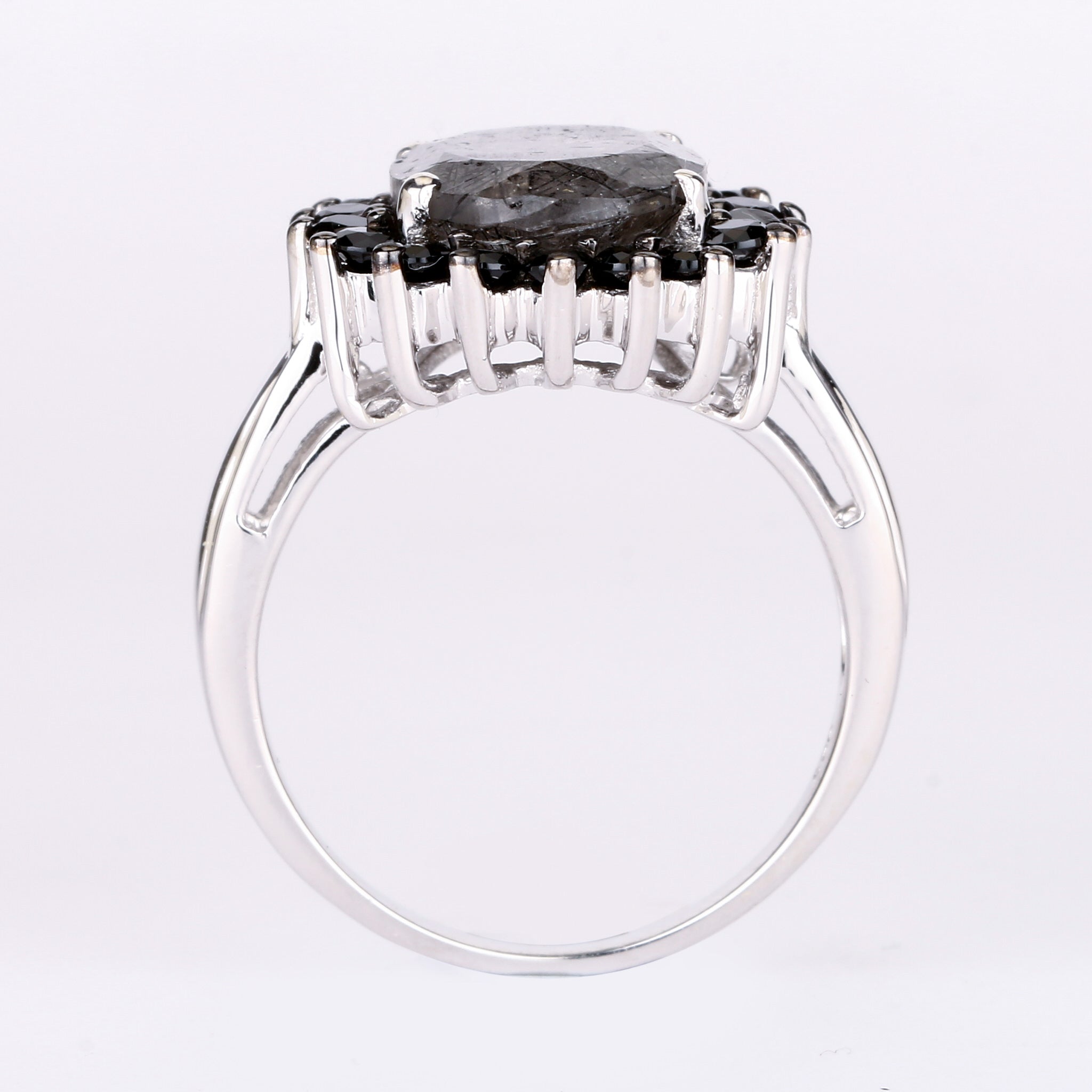 Black Rutile Ring With Black Spinel 5.90 Carats Sterling Silver