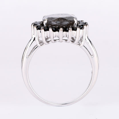 Black Rutile Ring With Black Spinel 5.90 Carats Sterling Silver