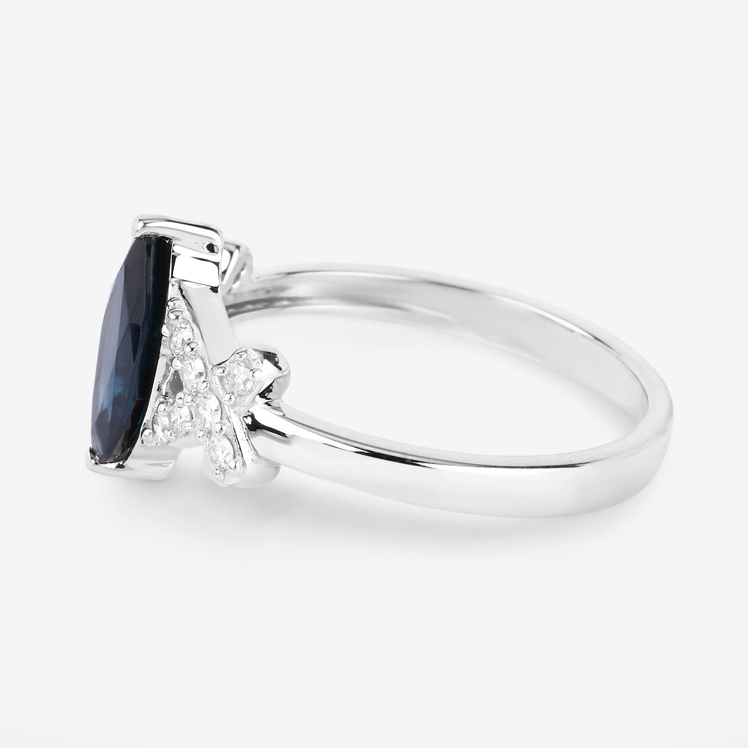 Blue Sapphire Ring With Diamonds 1.46 Carats 14K White Gold