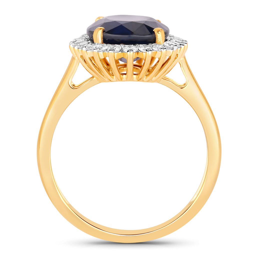 Blue Sapphire Ring With Diamonds 4.6 Carats 14K Yellow Gold