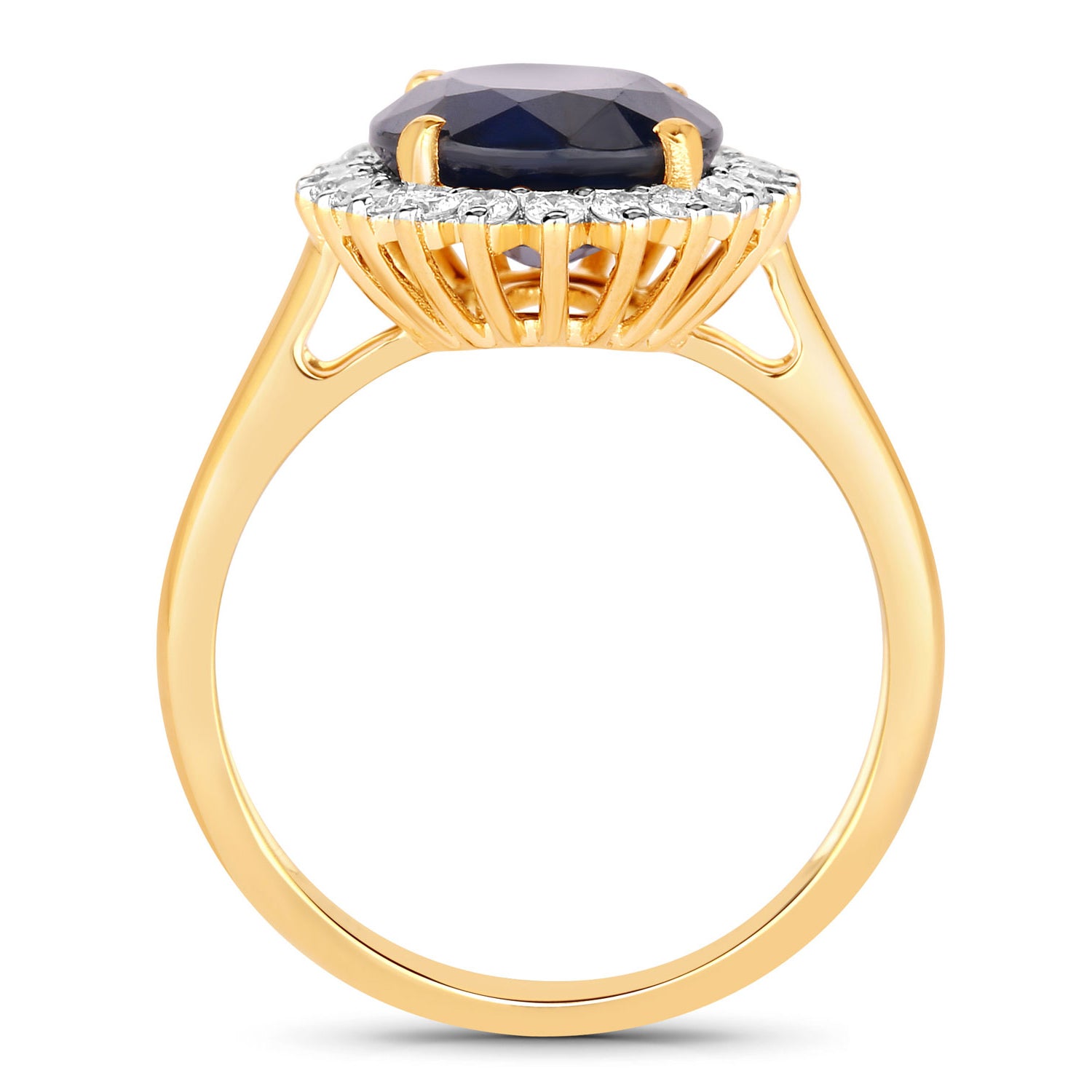 Blue Sapphire Ring With Diamonds 4.6 Carats 14K Yellow Gold