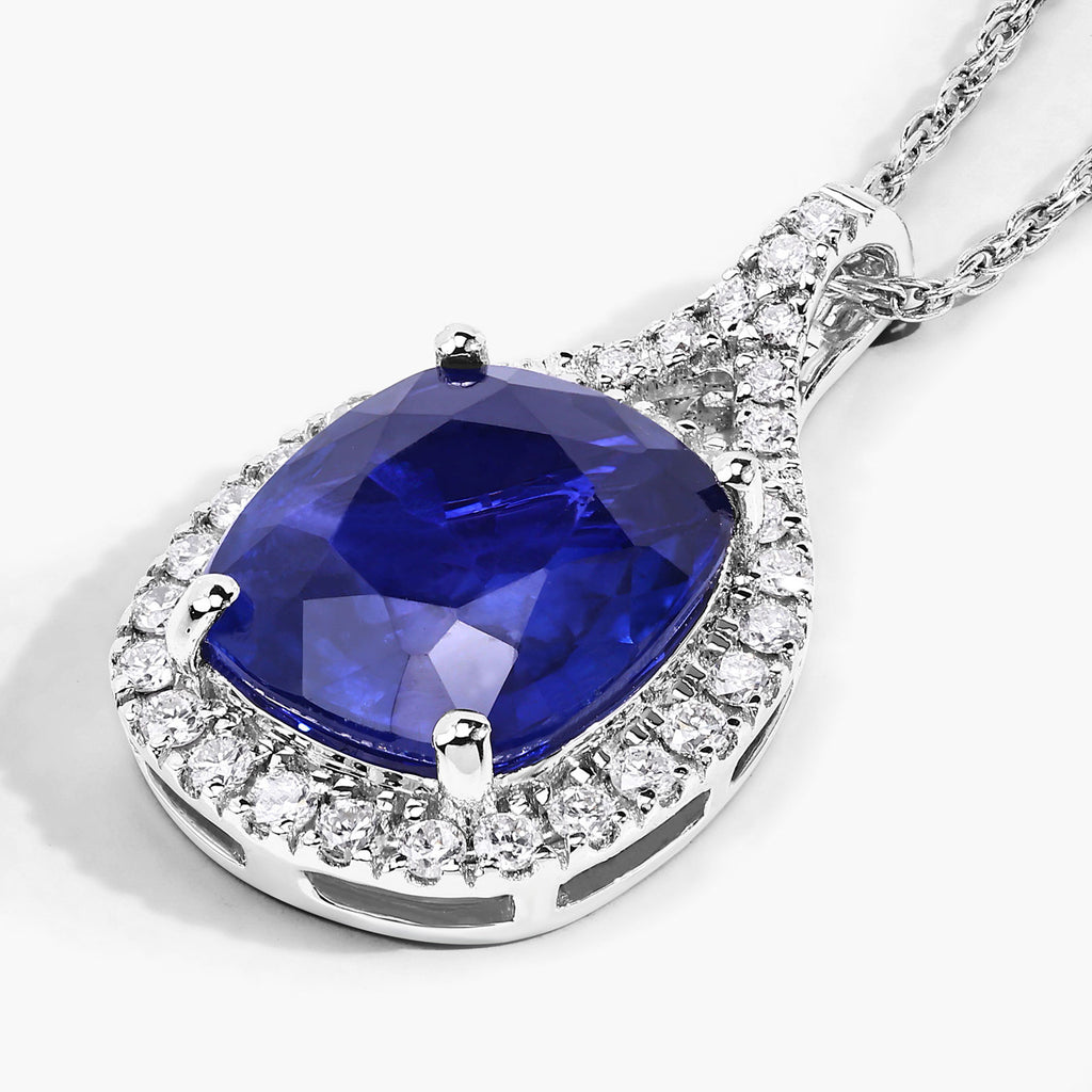 Blue Sapphire Pendant With Diamonds 2.68 Carats 18K White Gold