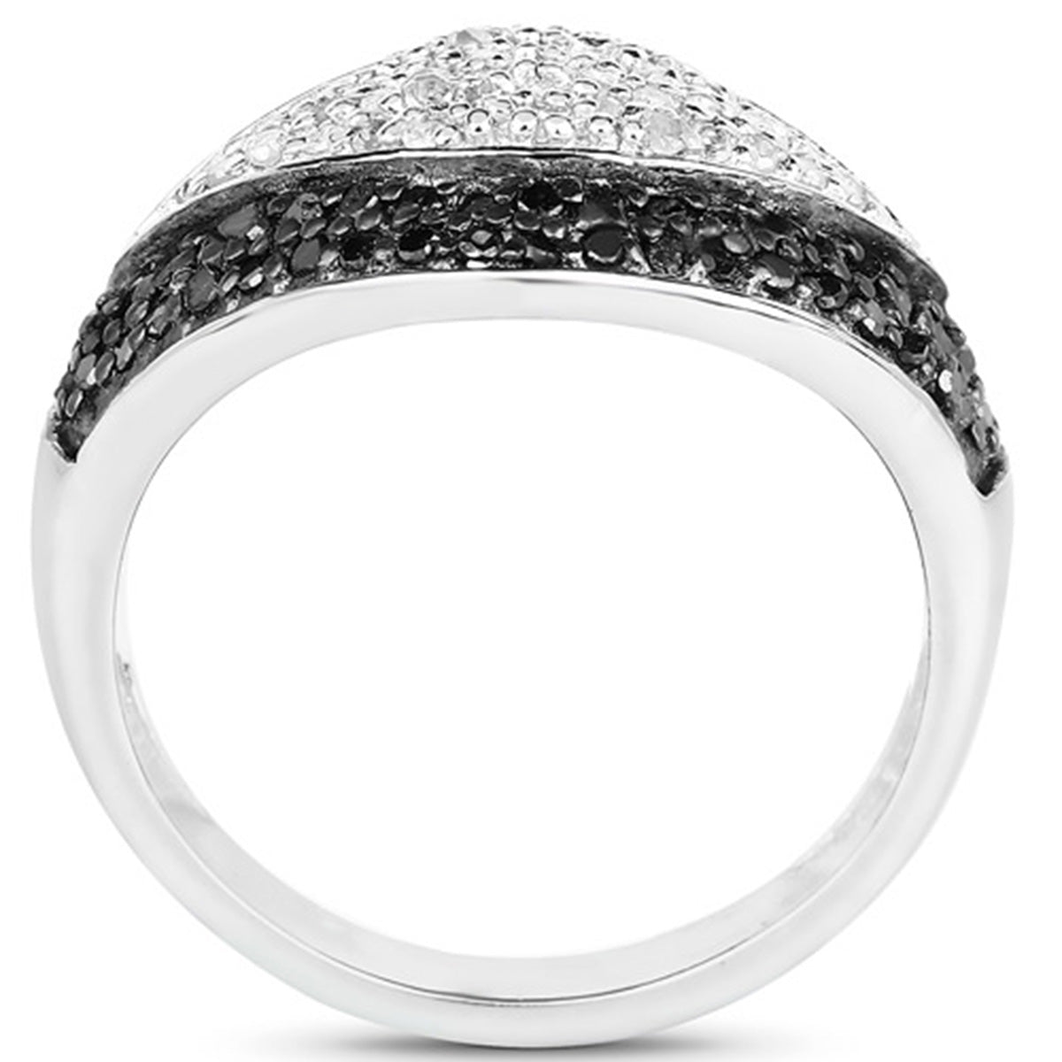 Black Diamond Ring With White Diamonds 0.48 Carats Sterling Silver