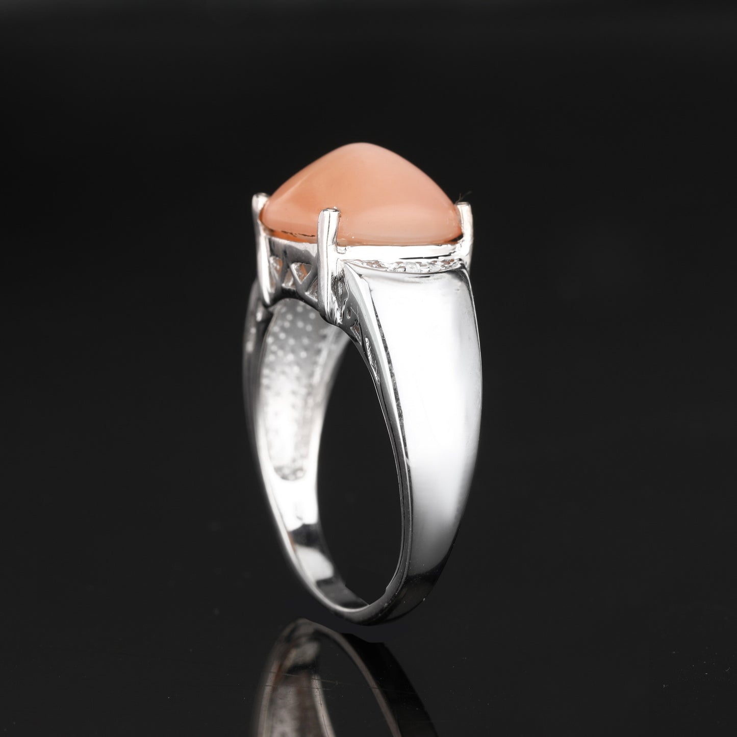 Peach Moonstone Ring With White Topaz 6.47 Carats Sterling Silver