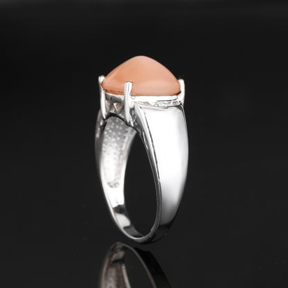 Peach Moonstone Ring With White Topaz 6.47 Carats Sterling Silver