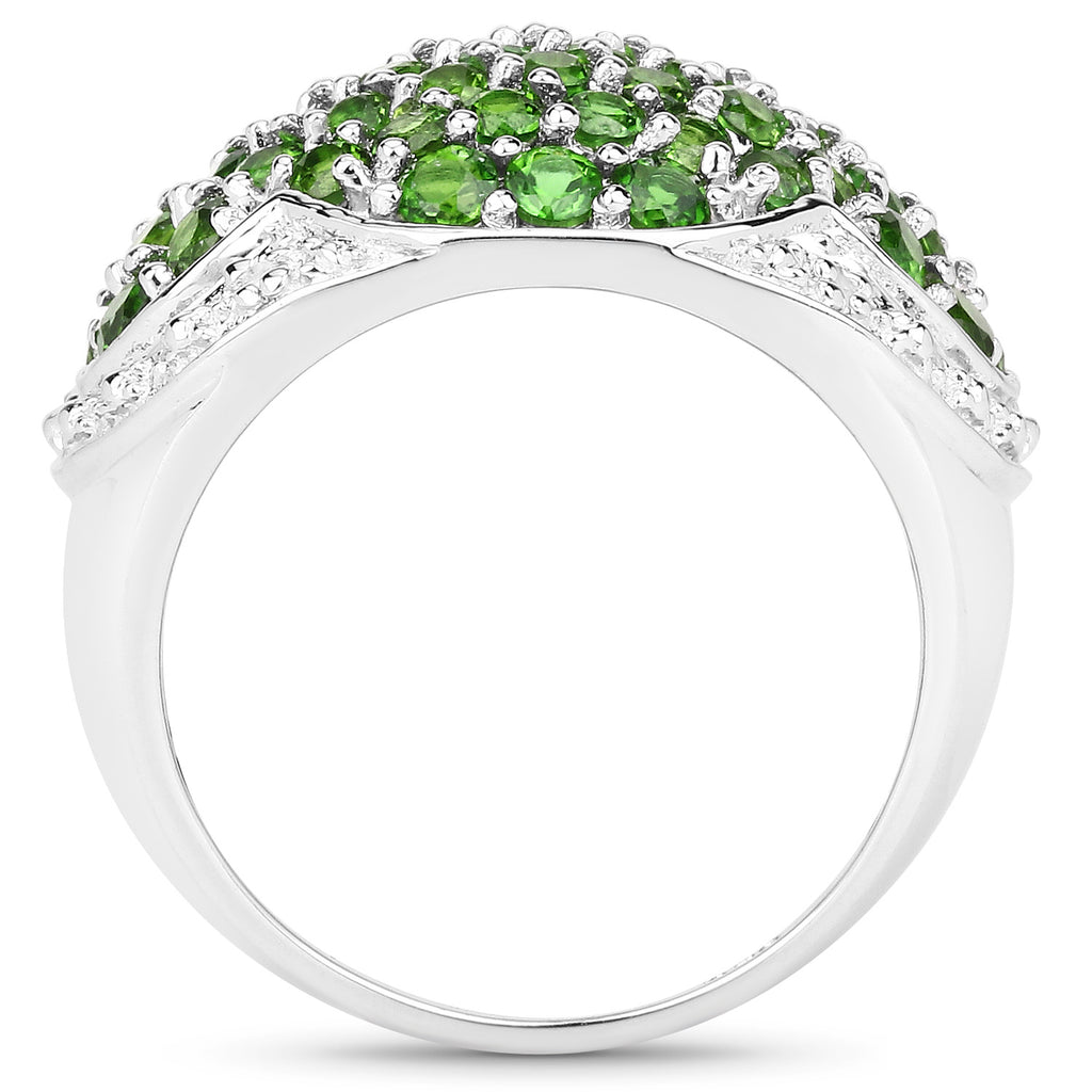Chrome Diopside Ring With White Topaz 2.34 Carats Sterling Silver