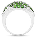 Chrome Diopside Ring With White Topaz 2.34 Carats Sterling Silver