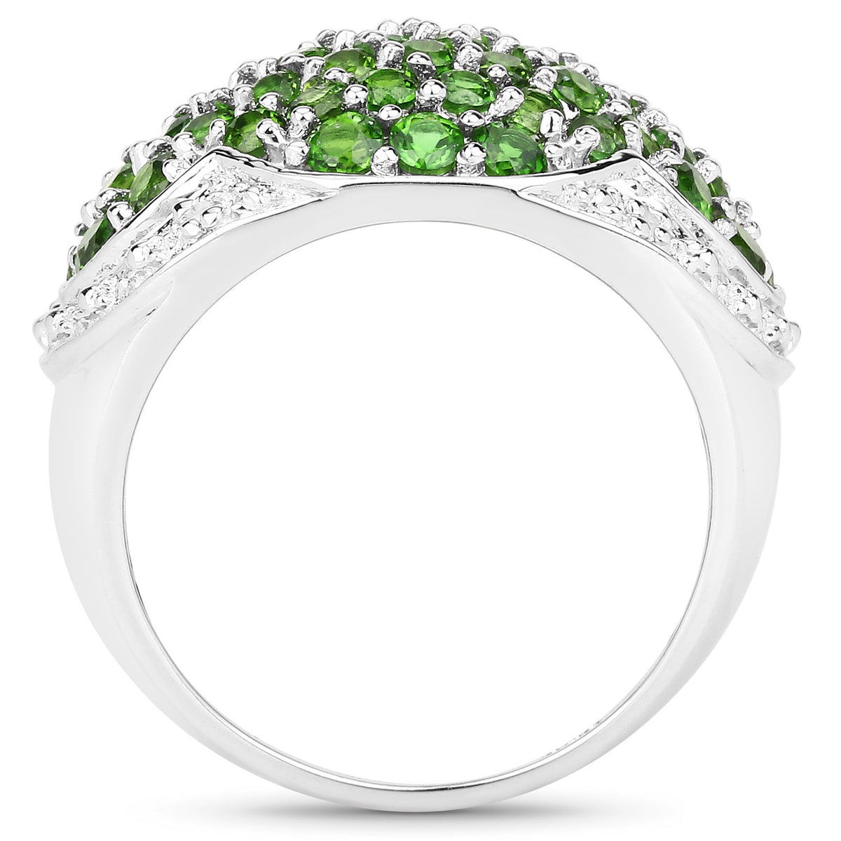 Chrome Diopside Ring With White Topaz 2.34 Carats Sterling Silver