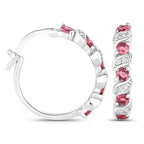 Pink Tourmaline Hoop Earrings With White Topaz 1.24 Carats Sterling Silver
