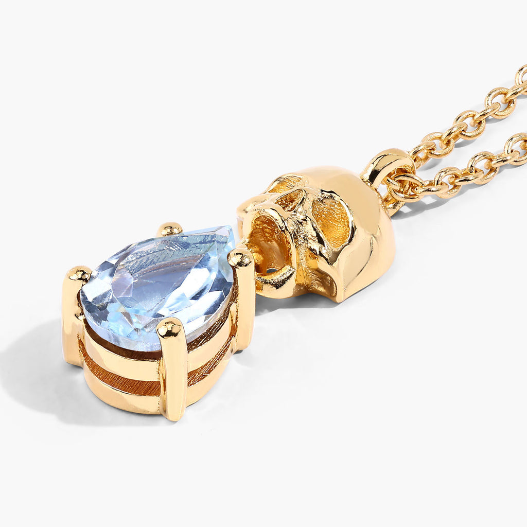 Blue Topaz Skull Pendant 0.84 Carats Gold Plated Silver