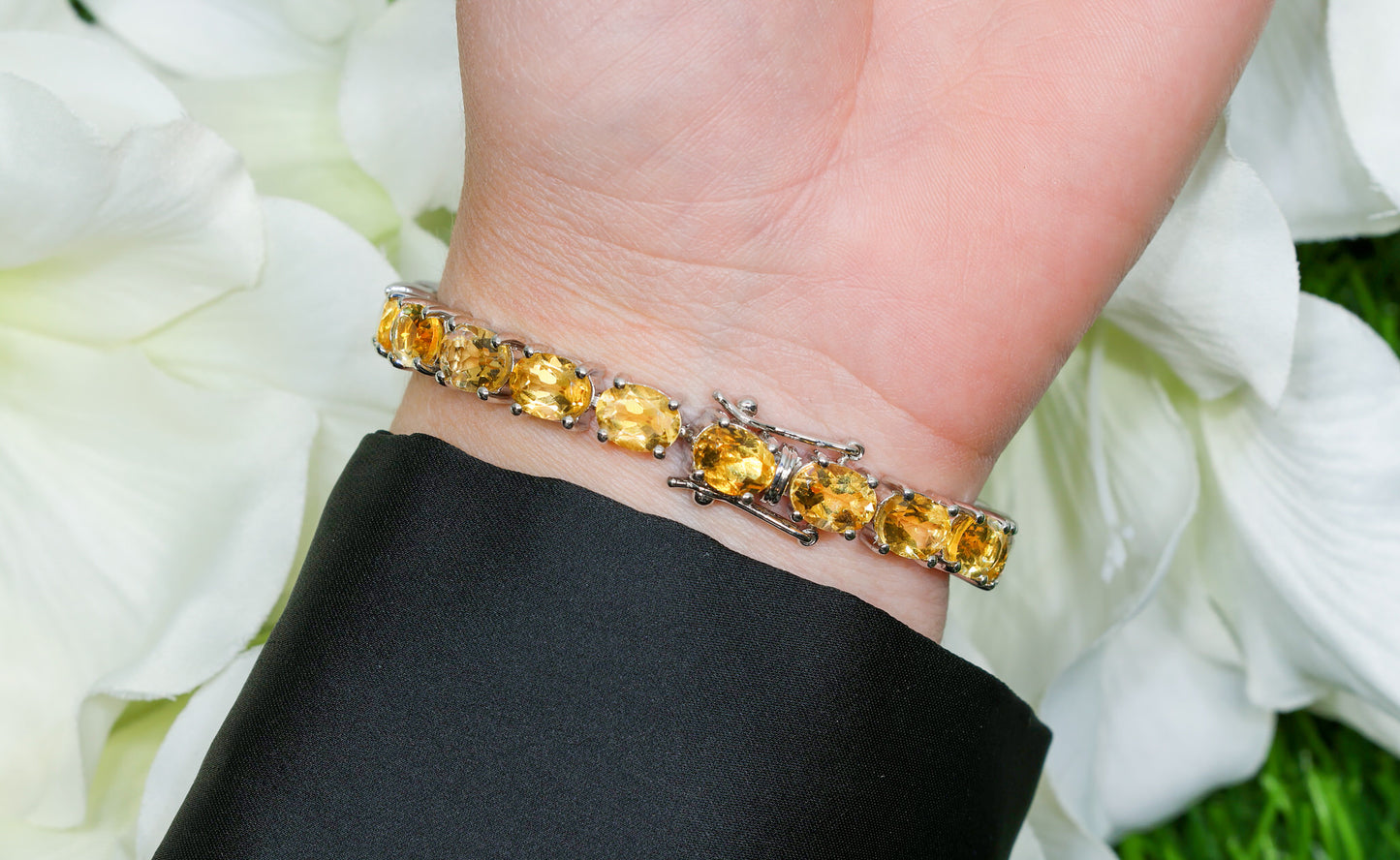 Natural Citrine Tennis Bracelet 22 Carats Sterling Silver