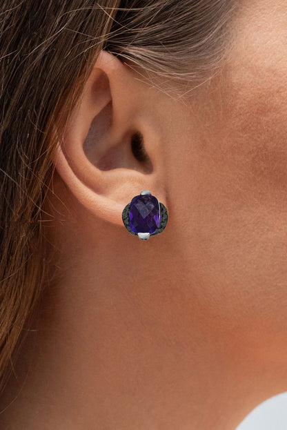 Amethyst Earrings With Black Diamond 3.1 Carats Sterling Silver