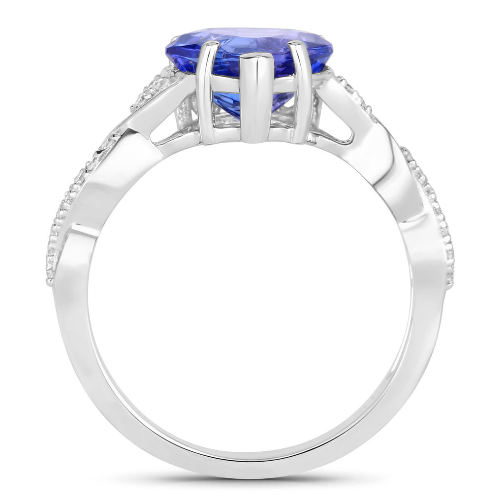 Tanzanite Heart Ring With Diamonds 2.46 Carats 14K White Gold