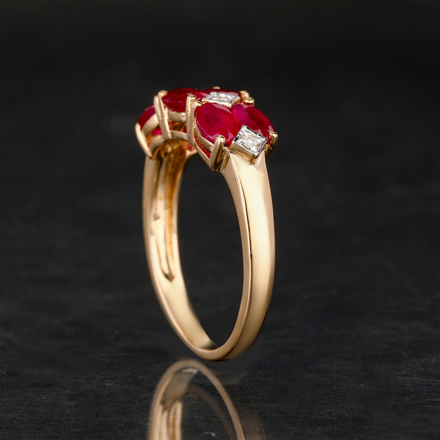 Natural Burma Ruby Ring With Diamonds 1.66 Carats 9K Yellow Gold