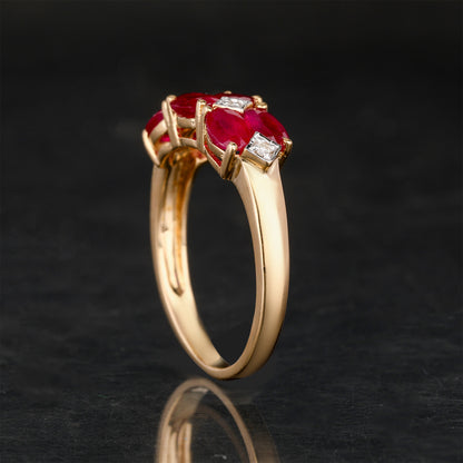Natural Burma Ruby Ring With Diamonds 1.66 Carats 9K Yellow Gold