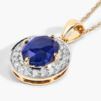 Blue Sapphire Pendant With Diamonds 2.84 Carats 18K Yellow Gold