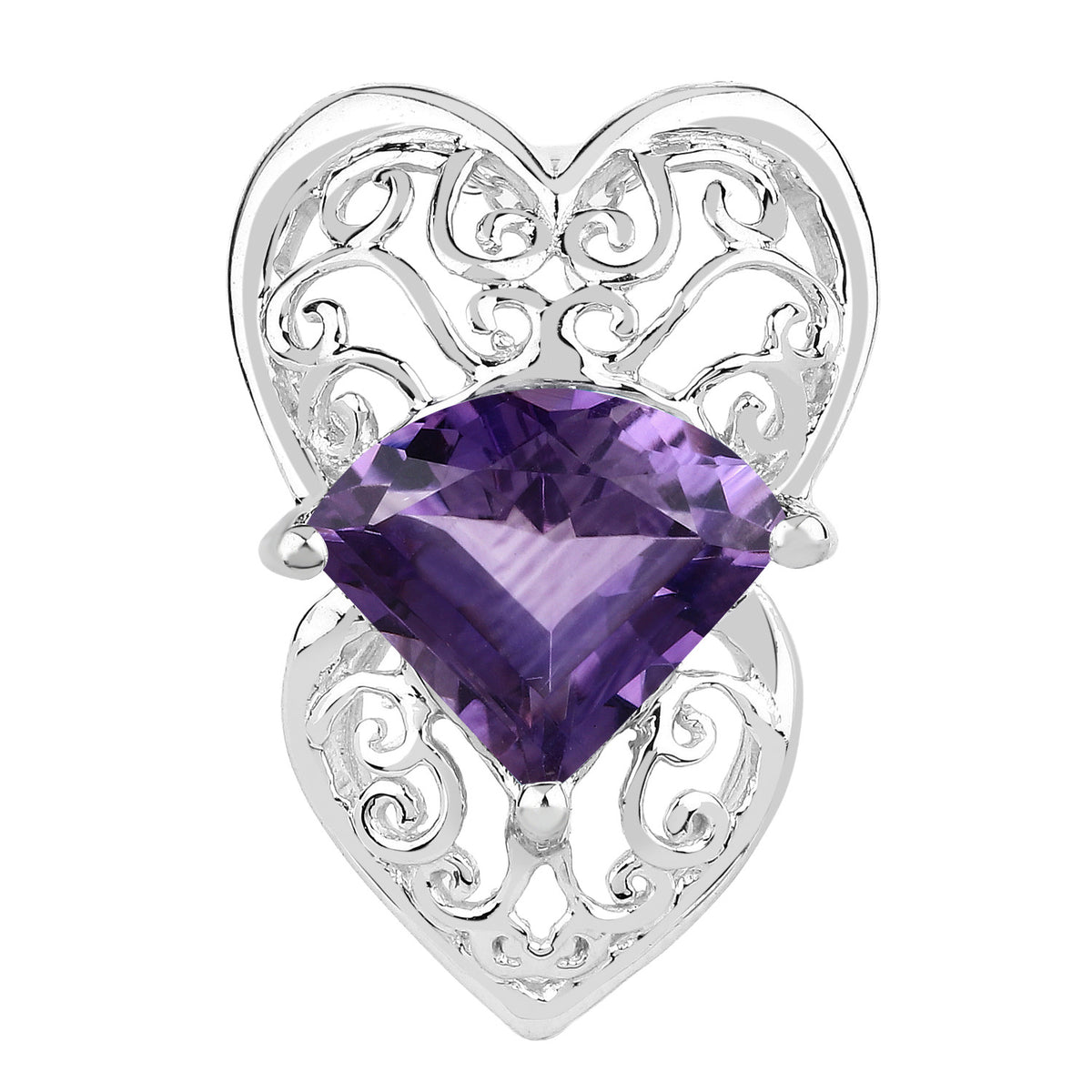 Amethyst Heart Pendant 7.78 Carats Sterling Silver