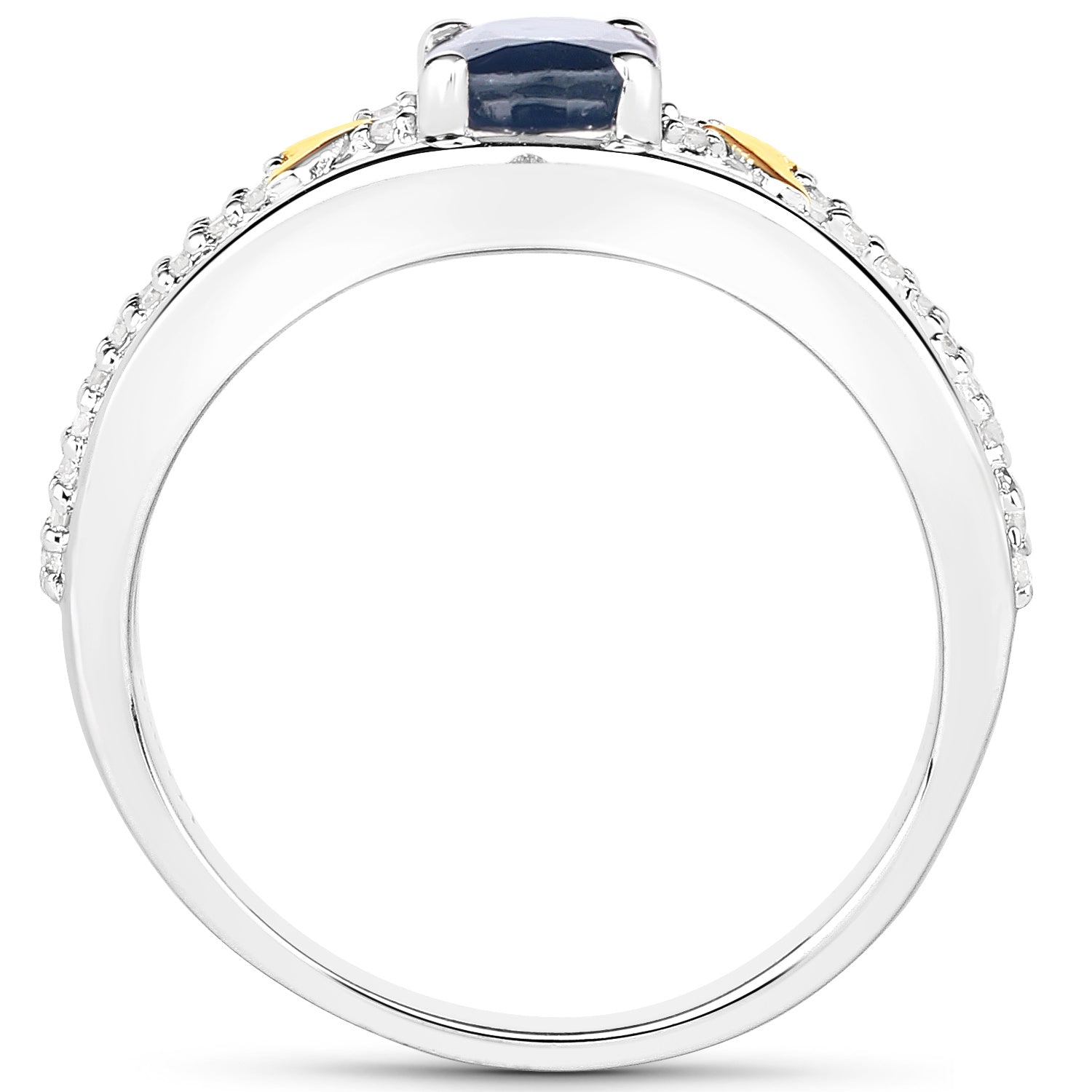 Blue Sapphire Ring With Diamonds 1.04 Carats 14K Yellow Gold and Sterling Silver