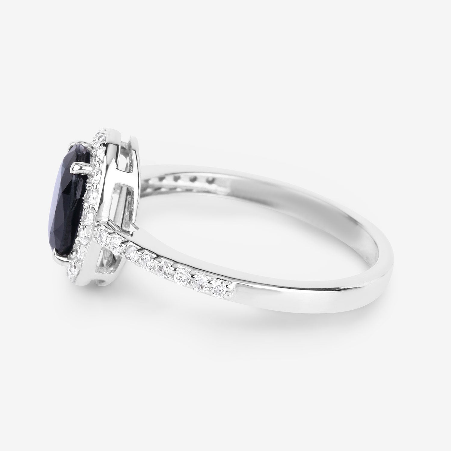 Blue Sapphire Ring With Diamonds 1.8 Carats 14K White Gold