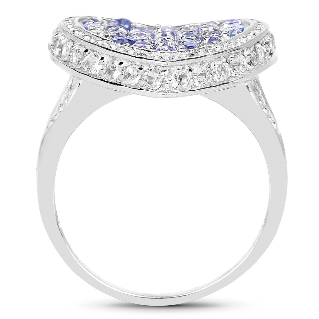 Tanzanite Heart Ring With White Topaz 1.76 Carats Sterling Silver