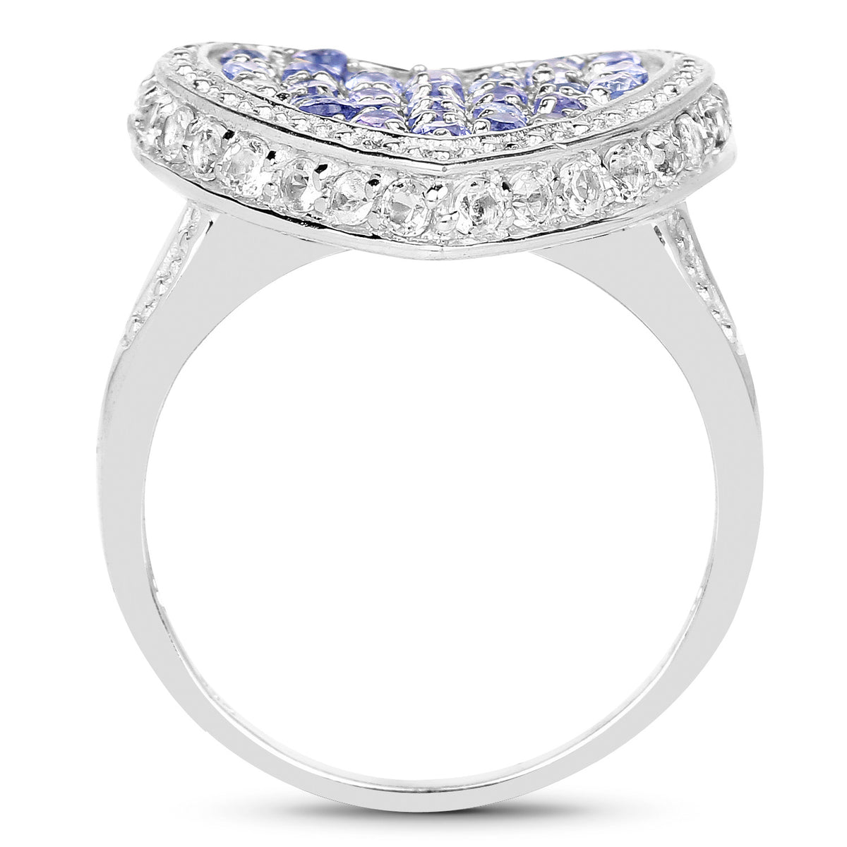 Tanzanite Heart Ring With White Topaz 1.76 Carats Sterling Silver