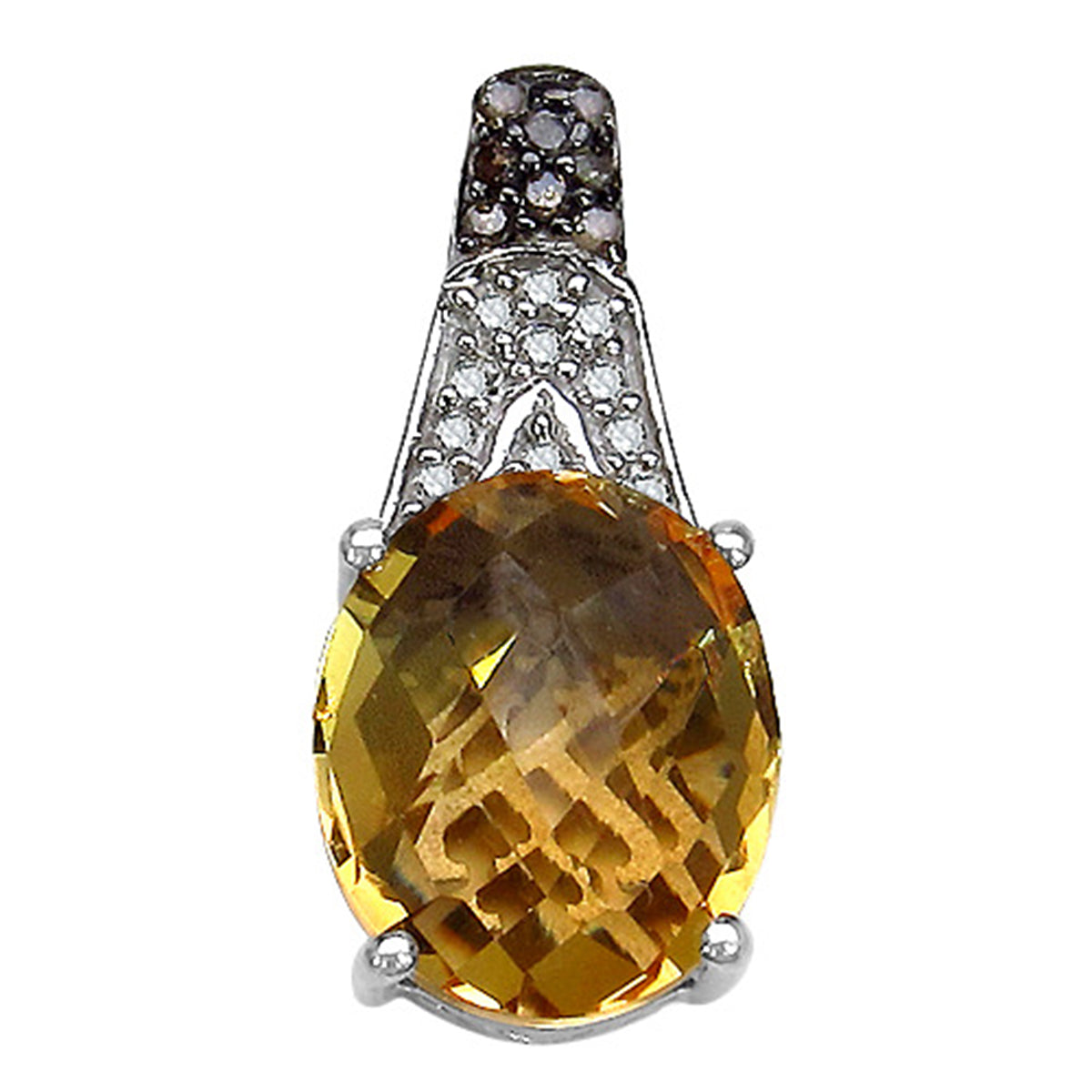 Citrine Pendant With Multicolor Diamonds 4.44 Carats Sterling Silver