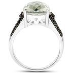 Green Amethyst Ring With Green Diamonds 4.38 Carats Sterling Silver