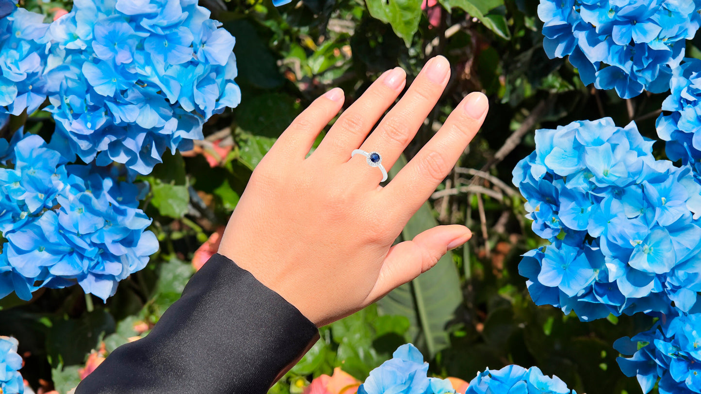 Natural Sapphire Ring With Diamonds 0.48 Carats 14K White Gold