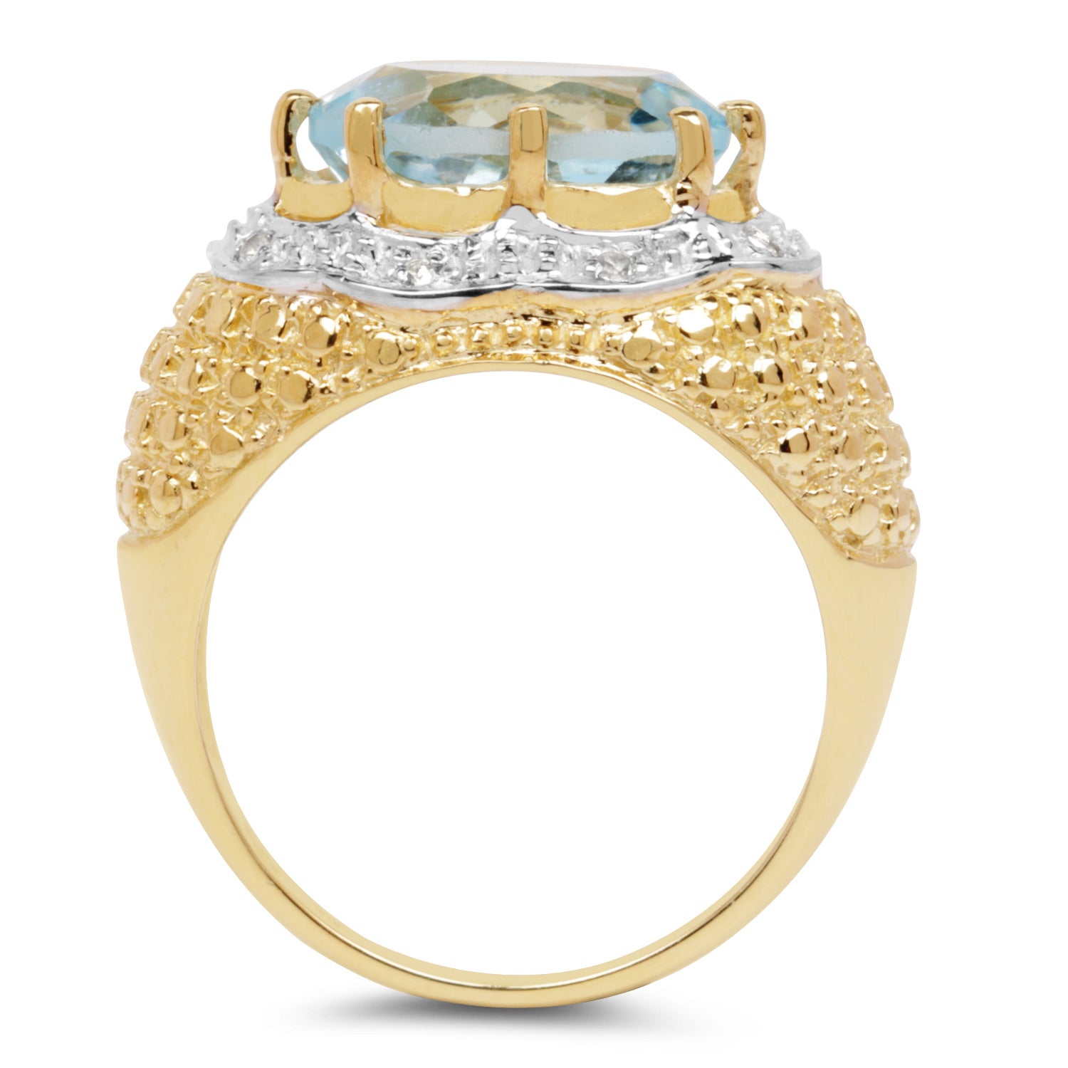 Blue Topaz Ring With White Topaz 5.24 Carats Gold Plated Silver