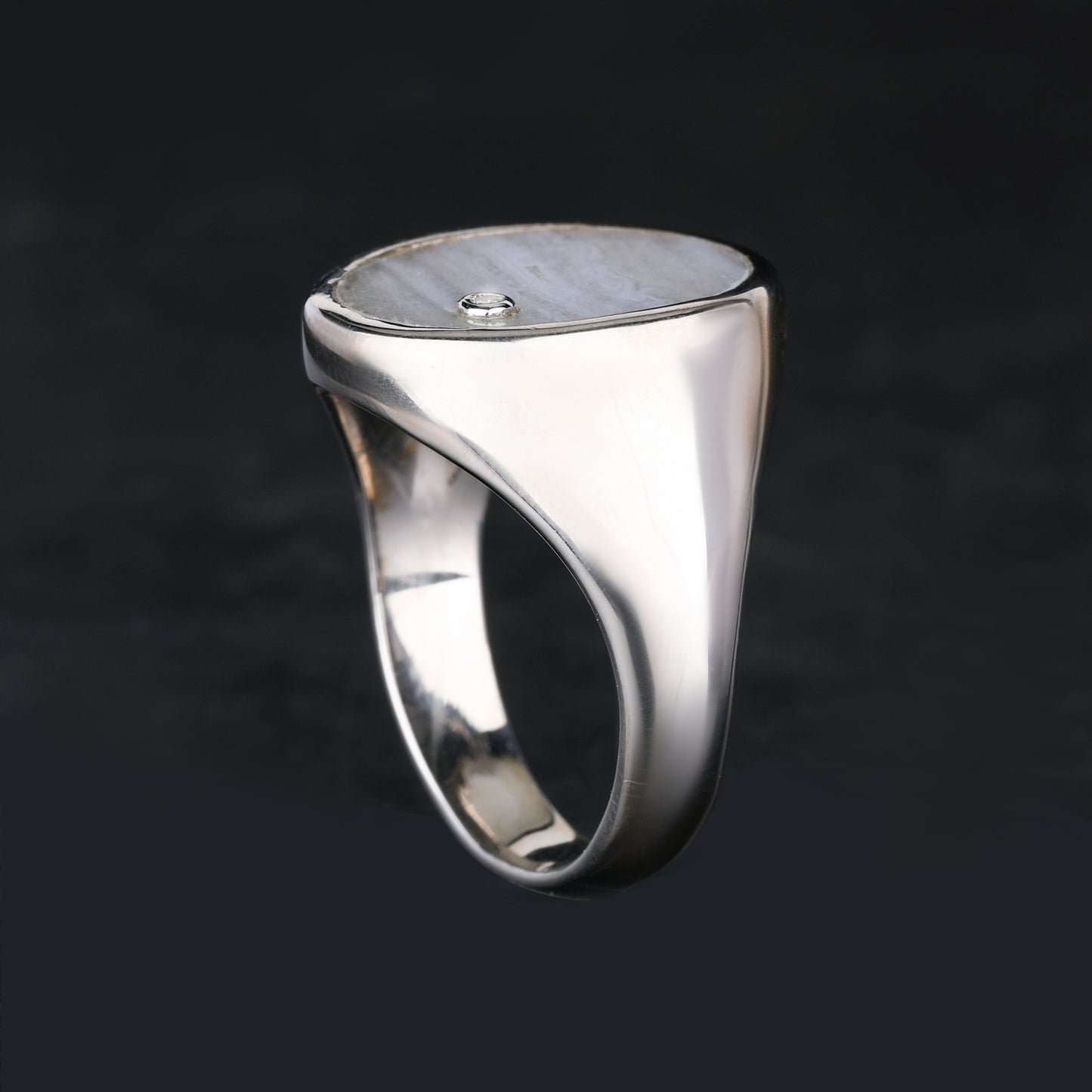 Blue Lace Agate Ring With Diamonds 1.68 Carats Sterling Silver