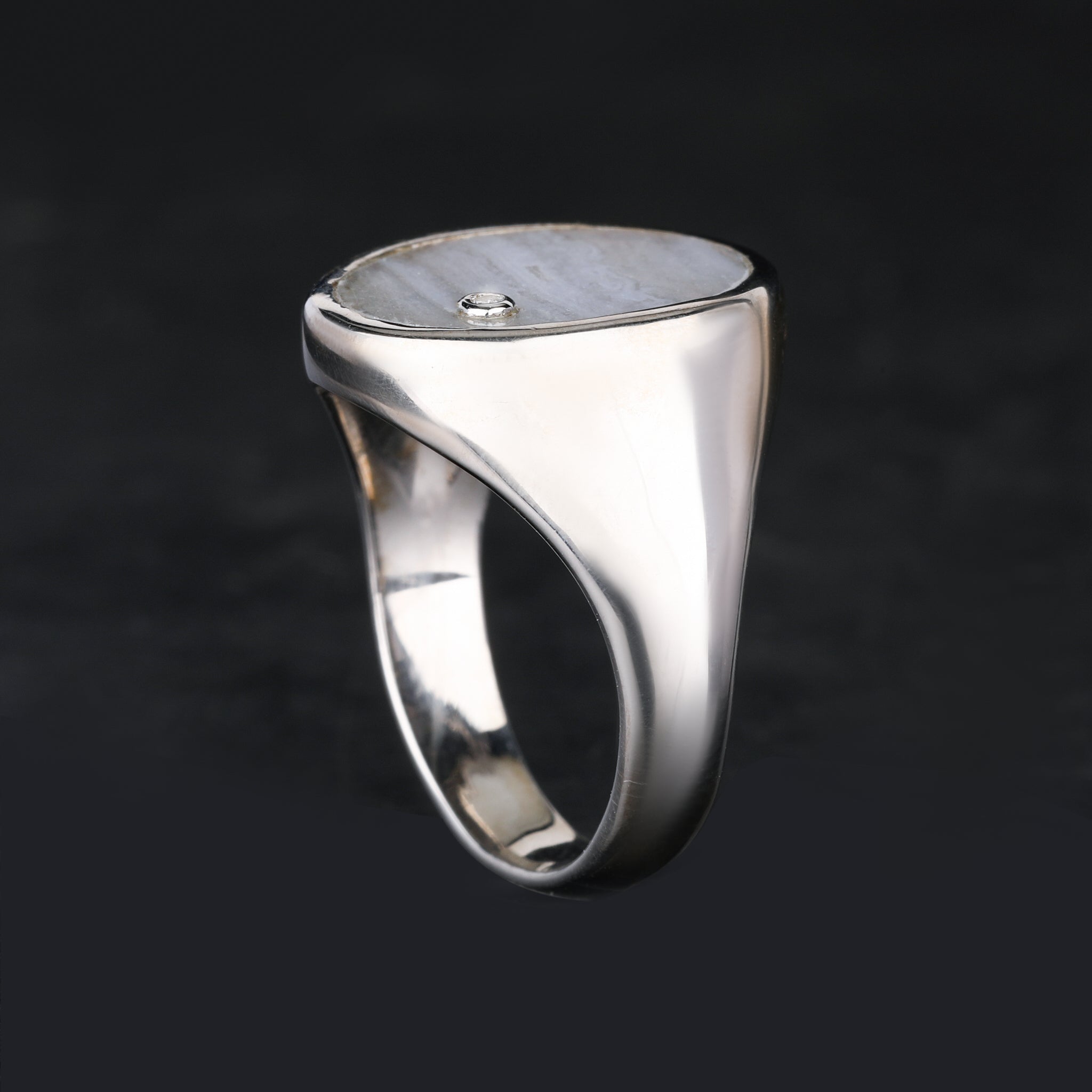 Blue Lace Agate Ring With Diamonds 1.68 Carats Sterling Silver
