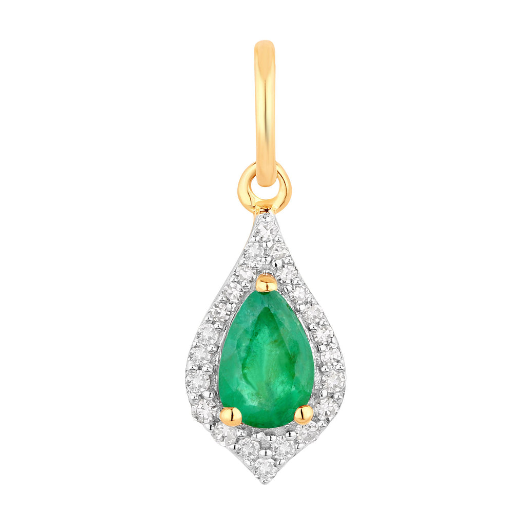 Zambian Emerald Pendant With Diamonds 0.4 Carats 14K Yellow Gold