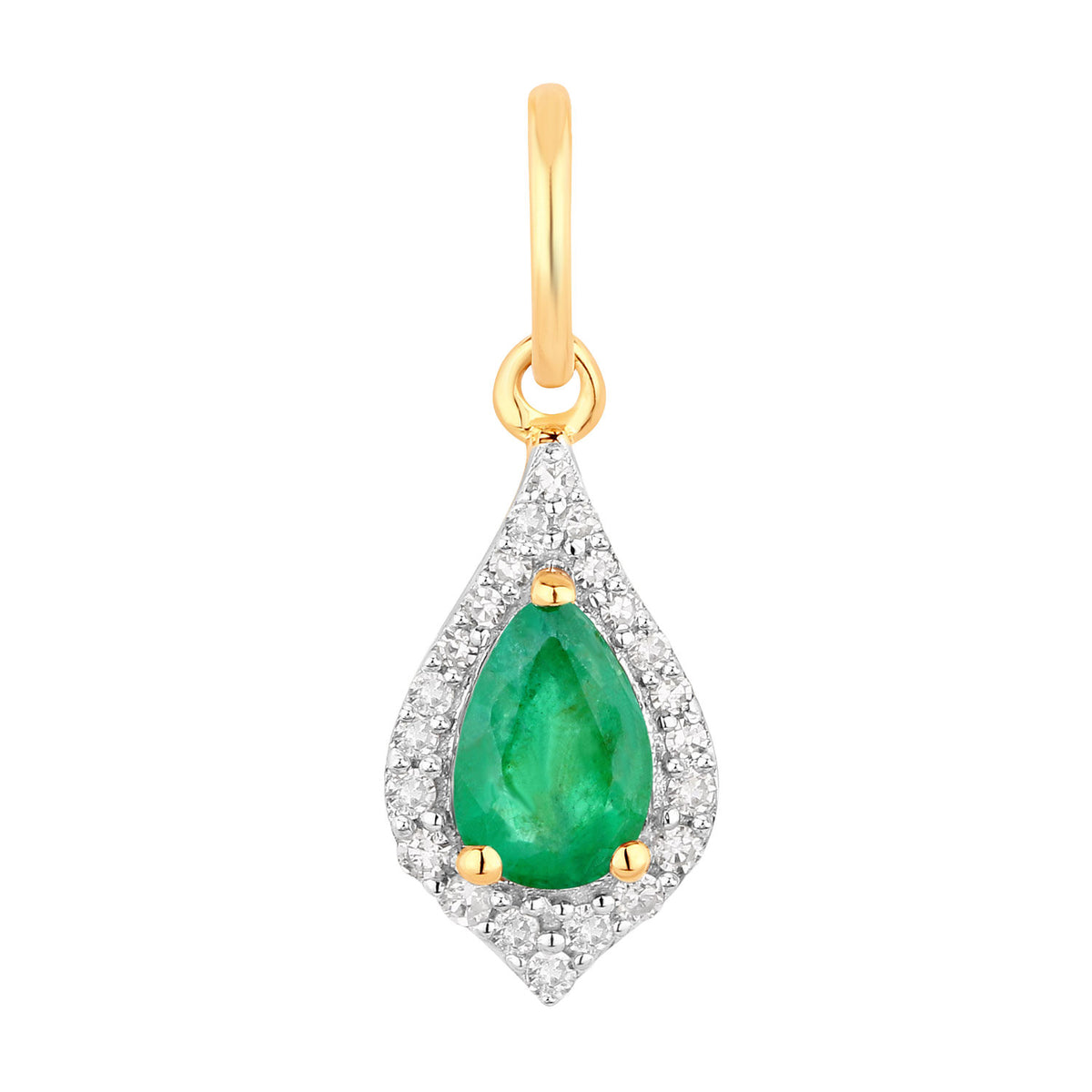 Zambian Emerald Pendant With Diamonds 0.4 Carats 14K Yellow Gold
