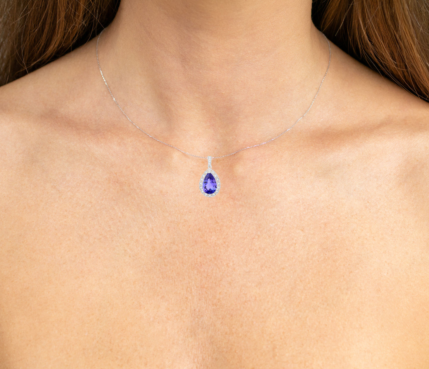 Tanzanite Pendant Necklace Diamonds 3.12 Carats 14K White Gold
