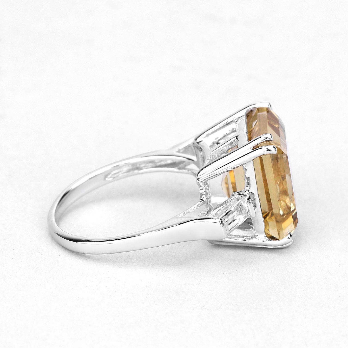 Lemon Quartz Ring With White Topaz 11.4 Carats Sterling Silver