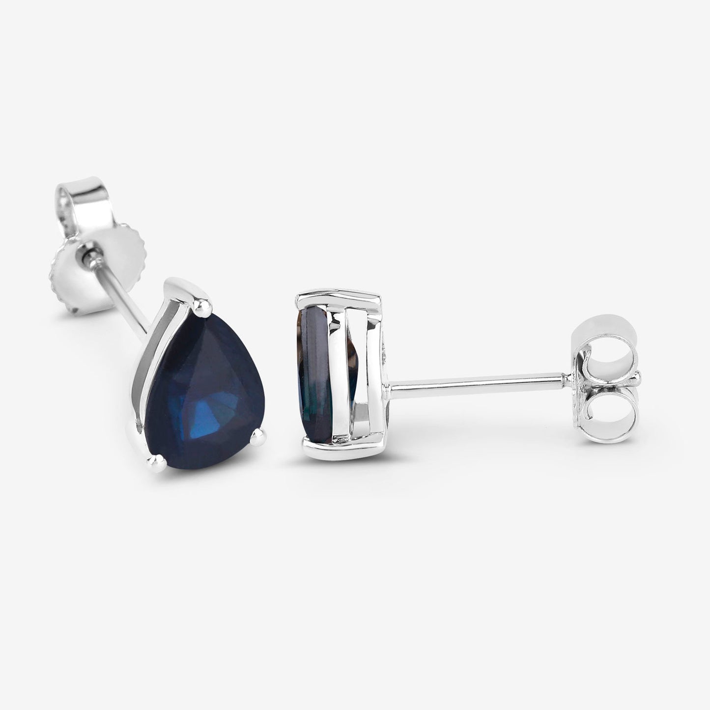 Blue Sapphire Stud Earrings 1.59 Carats 10K White Gold