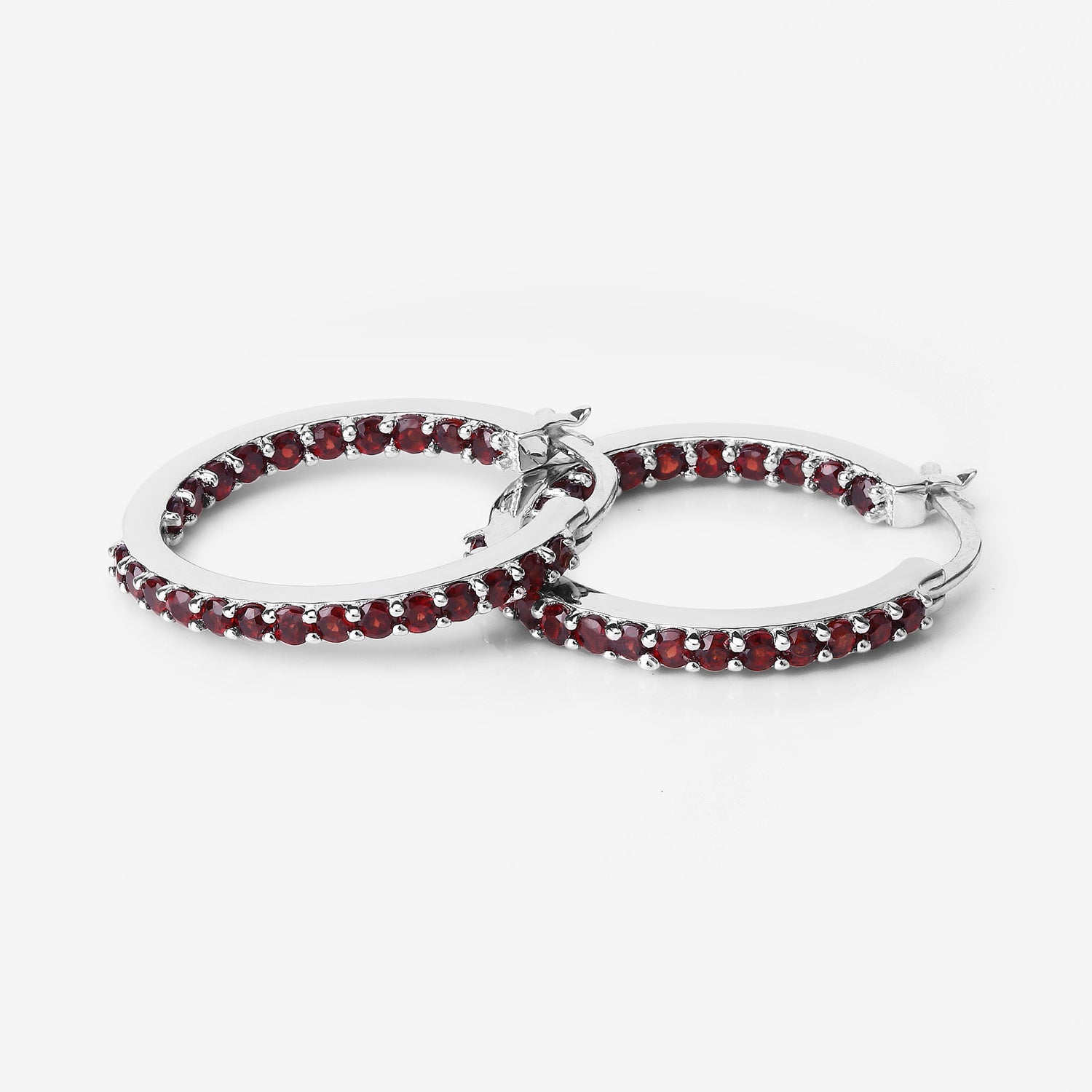 Garnet Hoop Earrings 1.9 Carats Sterling Silver