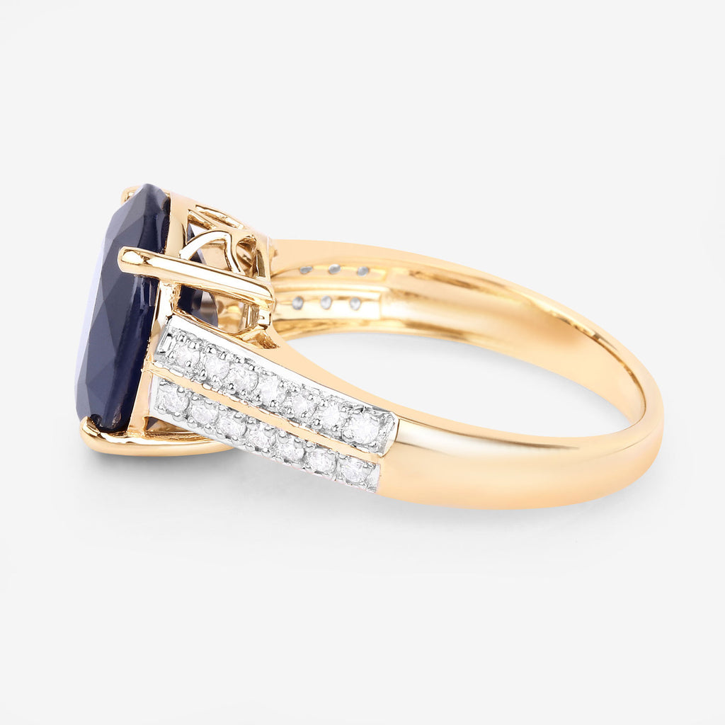 Blue Sapphire Ring With Diamonds 6.46 Carats 14K Yellow Gold