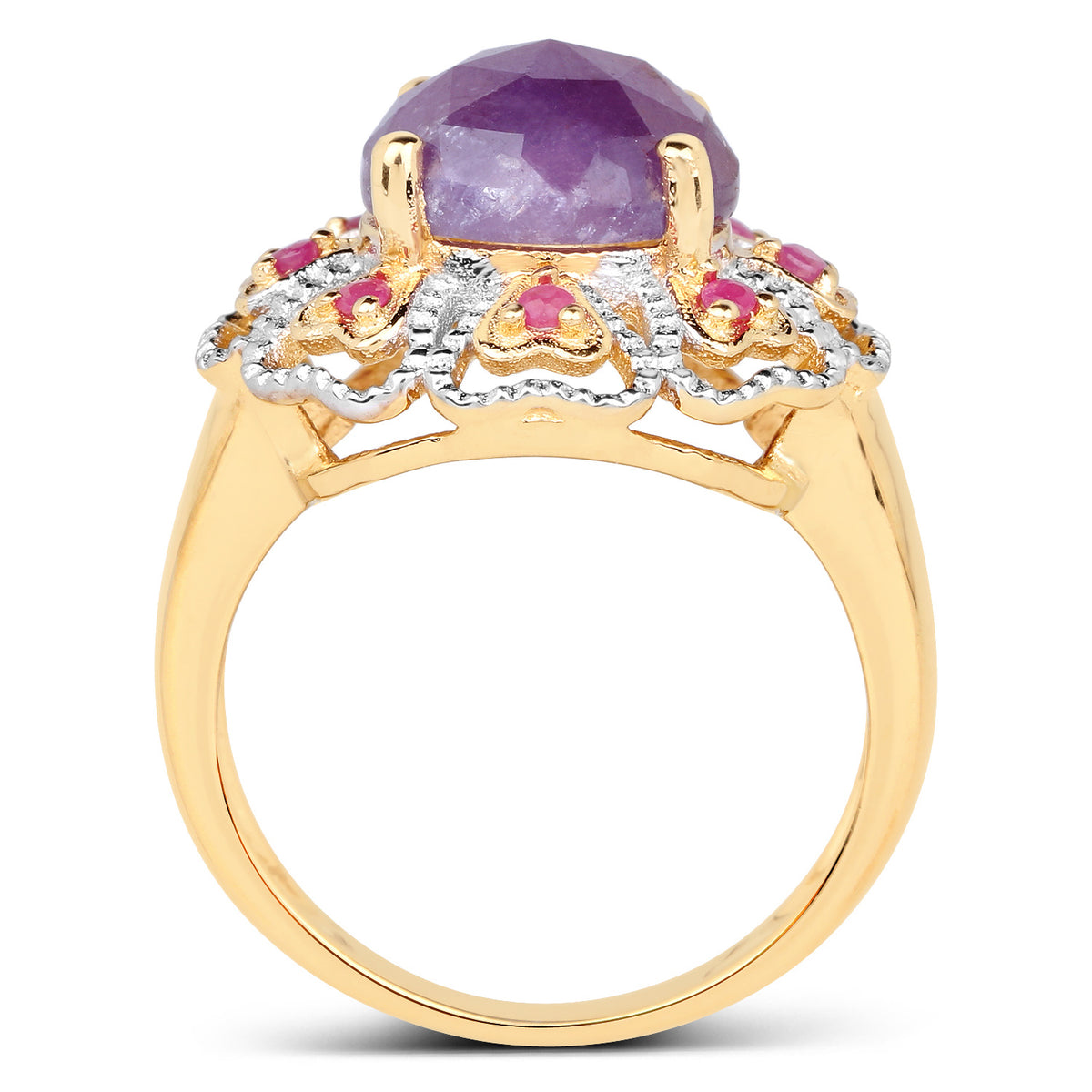 Pink Sapphire Ring With Ruby 5.52 Carats Gold Plated Silver