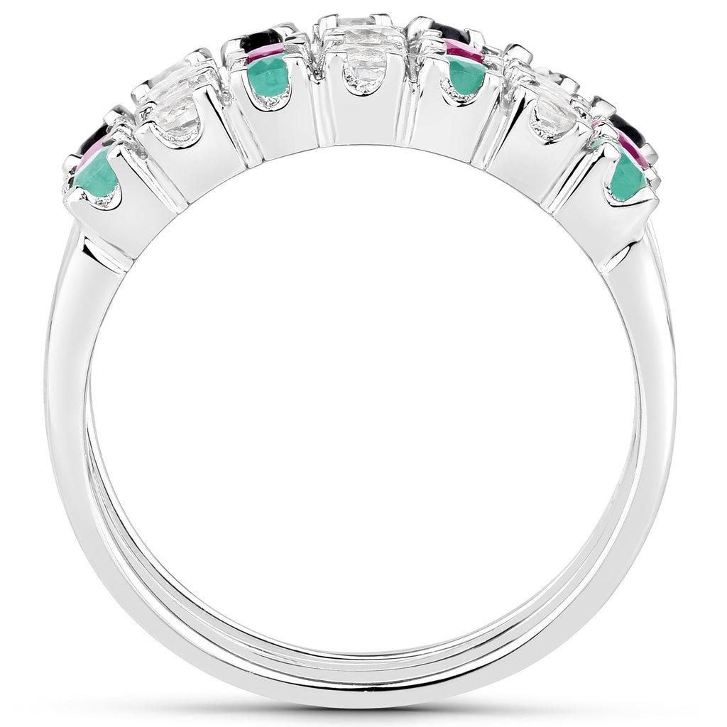 Natural Mixed Gemstones Ring 1.36 Carats Sterling Silver