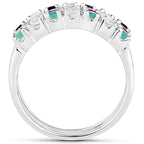 Natural Mixed Gemstones Ring 1.36 Carats Sterling Silver