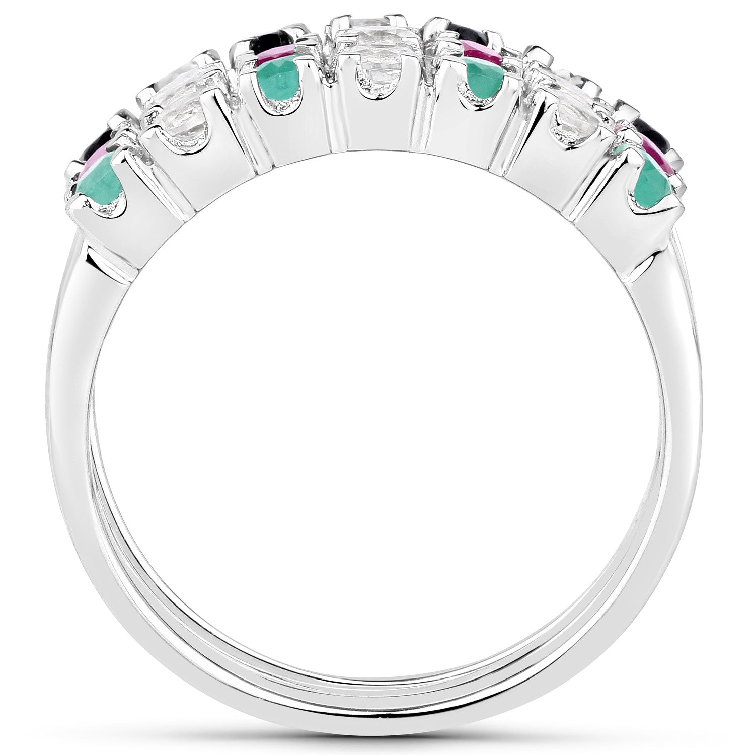 Natural Mixed Gemstones Ring 1.36 Carats Sterling Silver