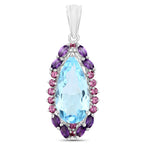 Blue Topaz Pendant With Rhodolite Garnet 7.7 Carats Sterling Silver